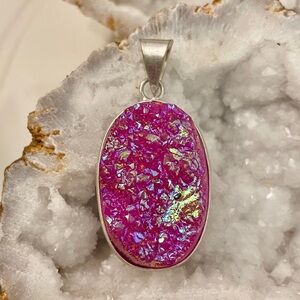 Handmade Pink Druzy Silver Pendant